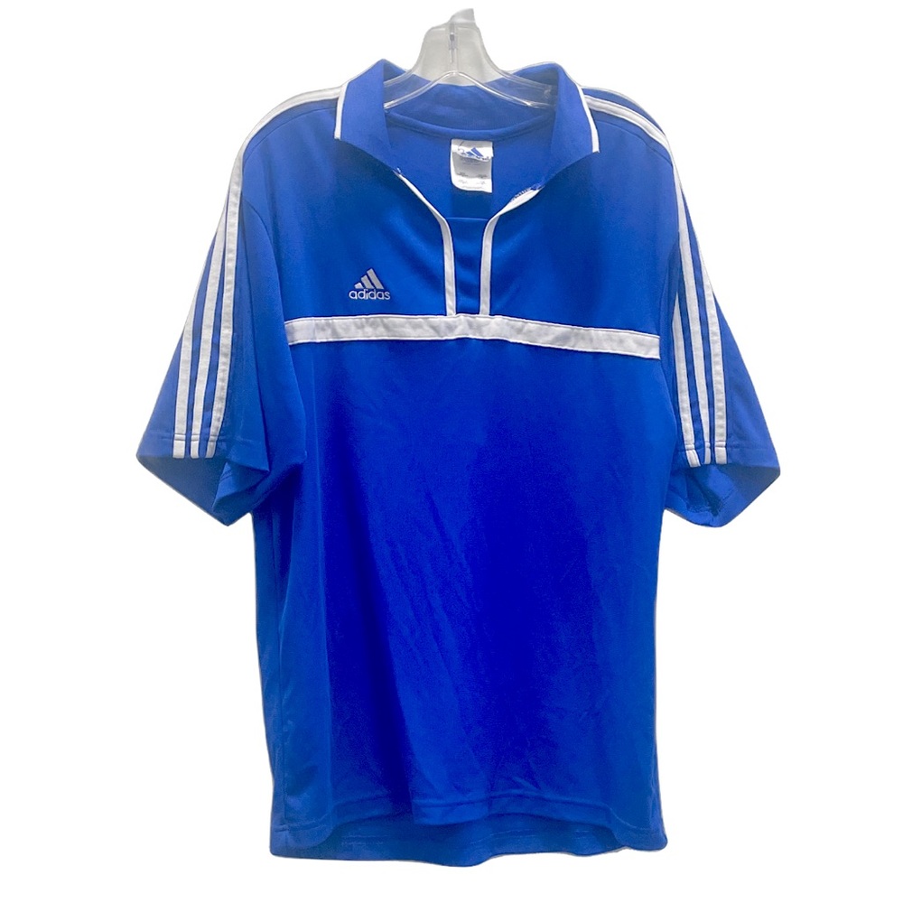 Adidas Climalite #5 Numbered Blue Striped-Sleeve Polo Shirt - Size S